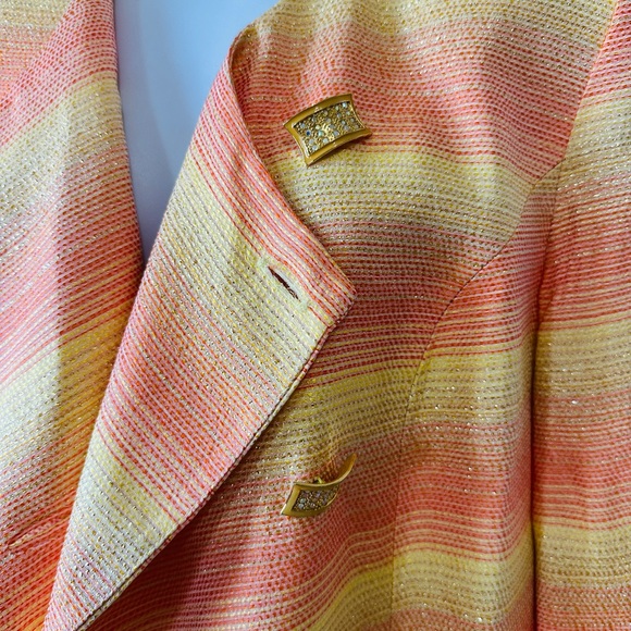 Vintage Yellow, Orange & Gold Metallic Blazer Jacket By Caramia Size 8 - Picture 14 of 14
